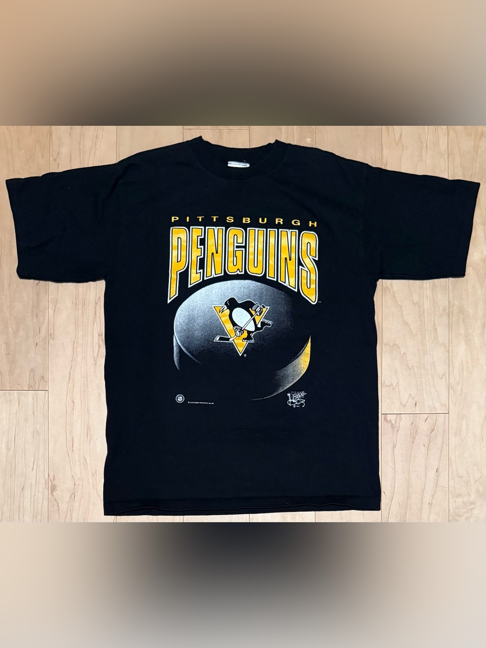VTG 1991 Pittsburgh Penguins Official Fan T-Shirt Black USA Made Men’s L (Fit M)